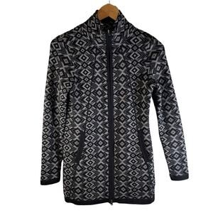 Artisan NY Women's Aztec Native Print Full Zip Knit Jacket Black Gray XS Boho
